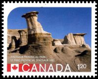 Fossil found place: Hoodos in Alberta on stamp of Canada 2015