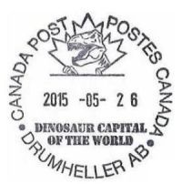 Dinosaur on postmark of Drumheller, Canada 2001