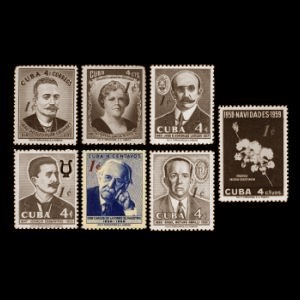 Carlos de la Torre among other personalities on surcharged stamps of Cuba 1960