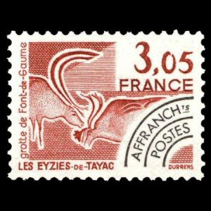 Cave painting of prehistoric animals on stamp of France 1981