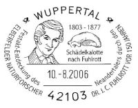 Skull of Homo neanderthalensis and Dr. Johann Carl Fuhlrott on postmatrk of Germany 2006