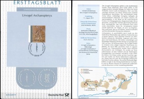 Official German Ersttablatt with Archaeopteryx stamp from 2011