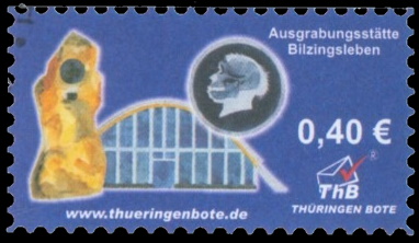 Homo erectus bilzingslebenensis on stamp of private post of Germany 2014