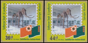 Skeleton of Steppe mammoth in Spengler Museum on stamp of private post company "Suedharzer Stadt und Landkreiskurier" of Germany 2003