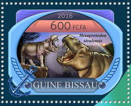 Hexaprotodon sivalensis - extinct species of hippopotamus on stamps of Guinea Bissau 2016