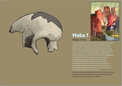Skull of Maba Man on illustration of John Hawk and stamp of Hong Kong 2014