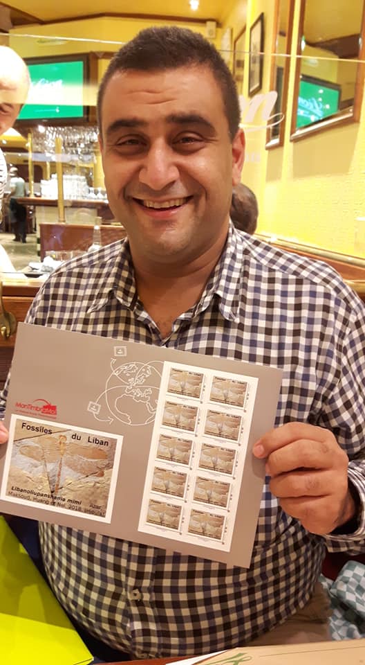 Professor at Lebanese University Dany Azar with Mini-Sheet of one of his personalized stamps