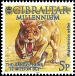 Megantereon whitei on stamp of Gibraltar 2000