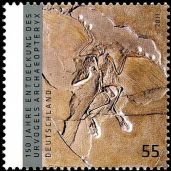 Fossil of Archaeopteryx on stamp of Germany 2011