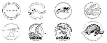 All commemorative postmarks used on FDC of Dinosaur stamps of UK in 2013