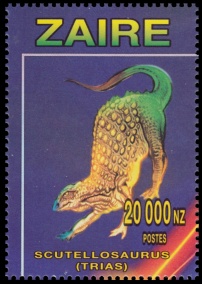 Scutellosaurus dinosaur on stamps of Zaire 1996