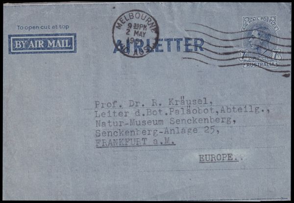 Letter from Herbert Eric Dadswell to Professor R. Kraeusel mailed in May 1951 Letter from Herbert Eric Dadswell to Professor R. Kraeusel mailed in May 1951