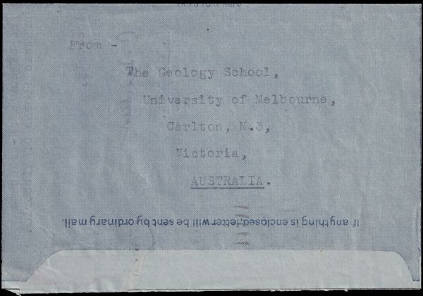 Reverse side of the letter from Curt Teichert to Professor R. Krausel mailed in 1951