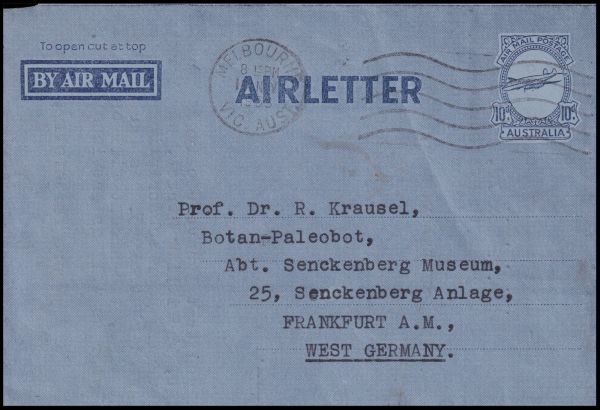 Letter from Herbert Eric Dadswell to Professor R. Kraeusel mailed in November 1953 Letter from Herbert Eric Dadswell to Professor R. Kraeusel mailed in November 1953
