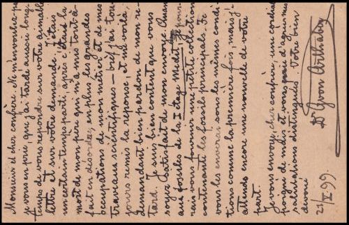 Reverse side of the postcard from the Paleontological Institute of Vienna University posted in 1899