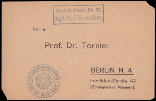 Answer card of Zoological Museum of Berlin from 1912 - Professor Franz Eilhard Schulze