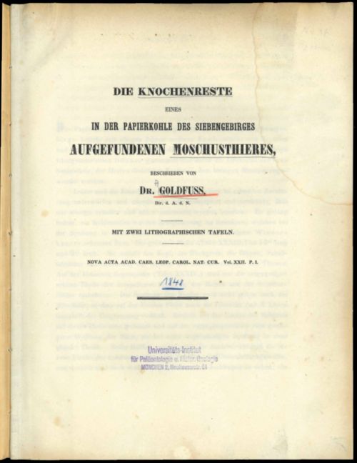 The title page of Goldfuss monograph The title page of Goldfuss monograph