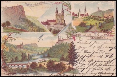 Castle Banz on vintage postcard of Germany