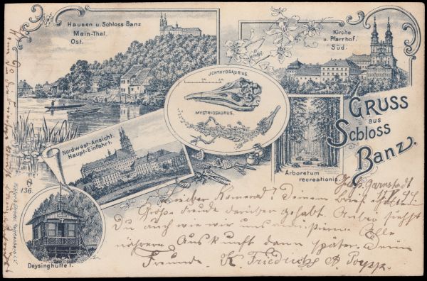 Ichthyosaur, pterosaur and other fossil of postcard of Germany 1899