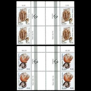 Trilobite and Gastropode fossils on stamps of Aland 1996