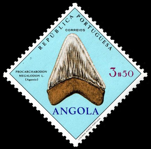 The first diamond-shape stamp of fossil issued in Angola in 1970