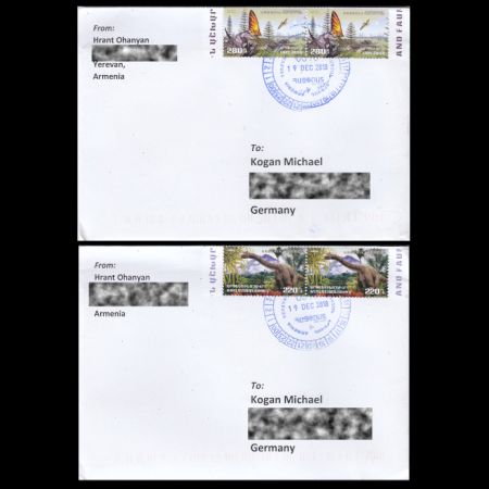 Tepejara and Argentinosaurus stamps of Armenia 2018 on ciculated cover