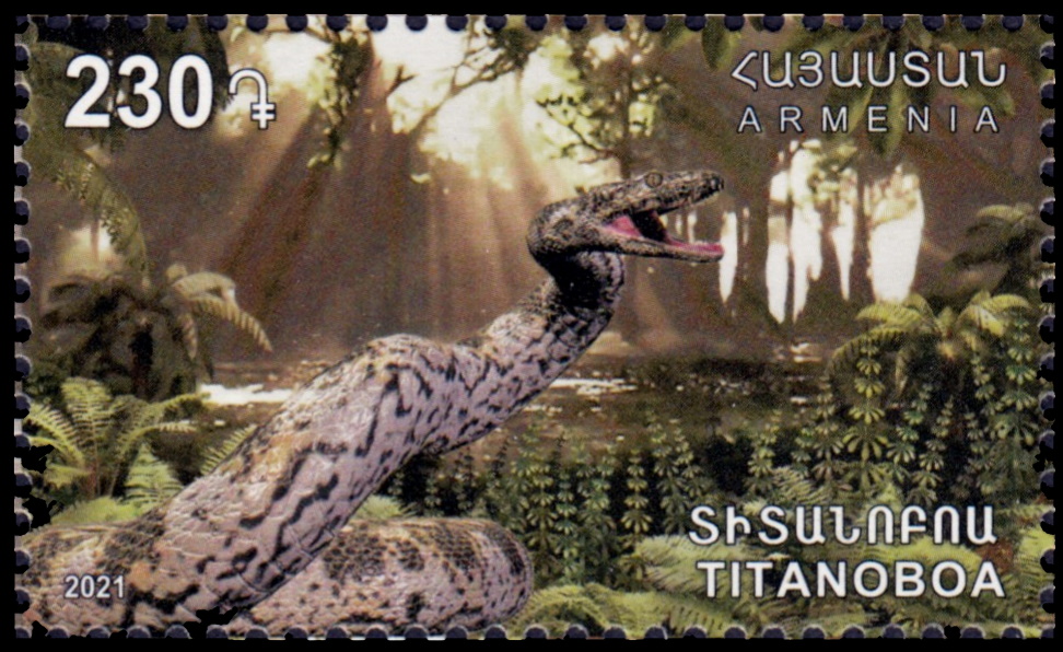 Prehistoric snake Titanoboa  on stamp of Armenia 2021