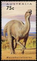 Muttaburrasaurus dinosaur on stamp of Australia 1993