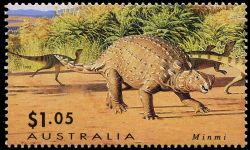 Minmi paravertebra dinosaur on stamp of Australia 1993