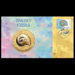 Opalised Fossils on Limited Edition Medallion cover of Australia 2020