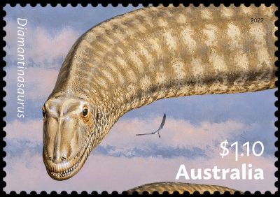 Diamantinasaurus dinosaursc on stamp of Australia 2022