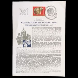 Information flyer about  postage stamp 100th anniversary of the Vienna Natural History Museum, Austria 1976