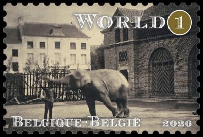 Photo from 1854 -  elephant in motion on one of the stamps of Belgium 2026