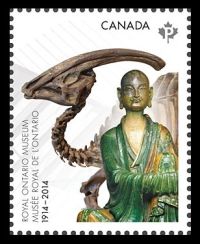 Parasaurolophus walkeri and Luohan Chinese Sculpture on stamp of Canada from 2014