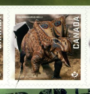 dinosaur Chasmosaurus belli on stamp of Canada 2015