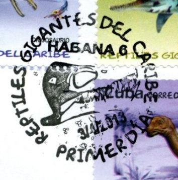 Skull of Vinialesaurus on commemorative postmark of Cuba 2013
