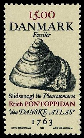 Fossil snail on stamp of Denmark 1998