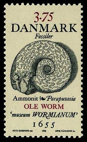 Ammonite Parapuzosia on stamp of Denmark 1998