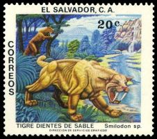 Smilodon on stamp of El Salvador 1979