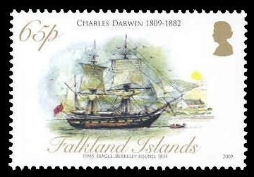 HMS Baegle on stamp of Falklands islands 2009