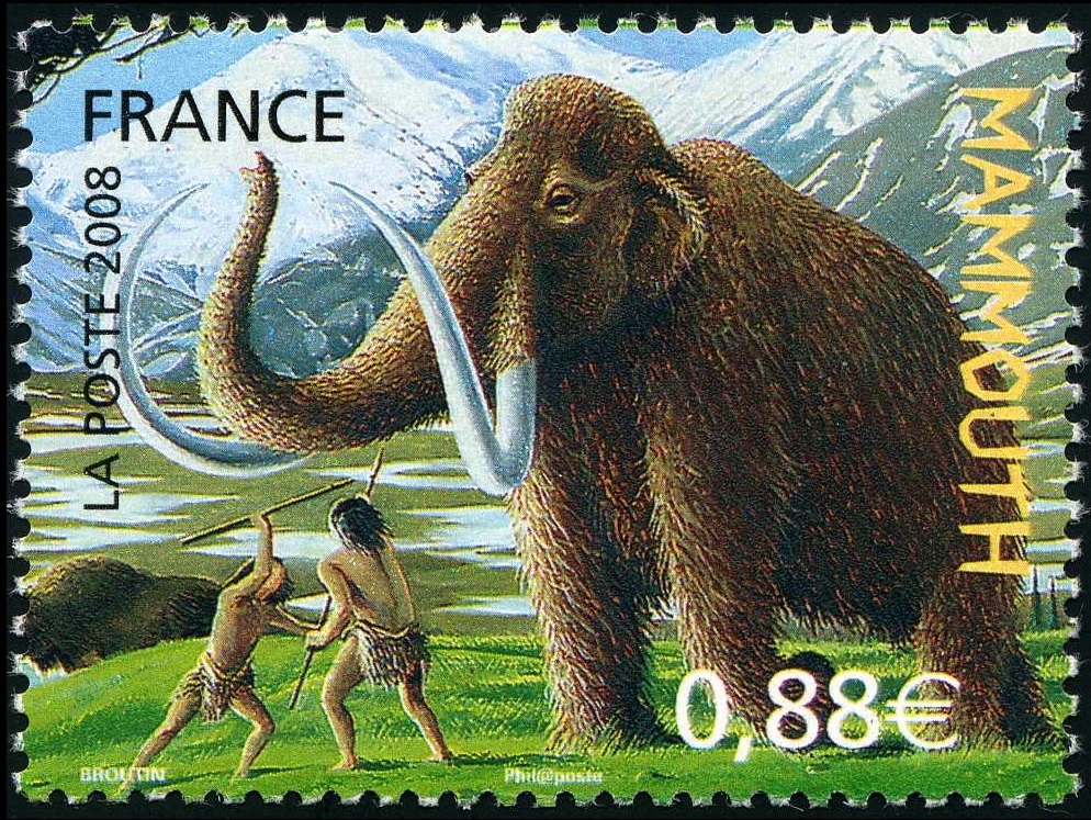 Wooly Mammoth on stamp of France