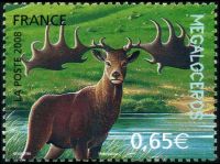 Great deer Megaloceros on stamp of France 2008