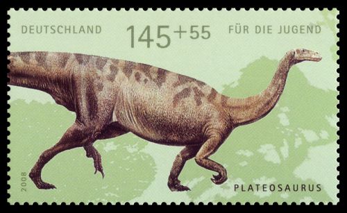 Plateosaurus dinosaur on stamp of Germany 2008