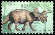 Triceratops dinosaur on stamp of Germany 2008