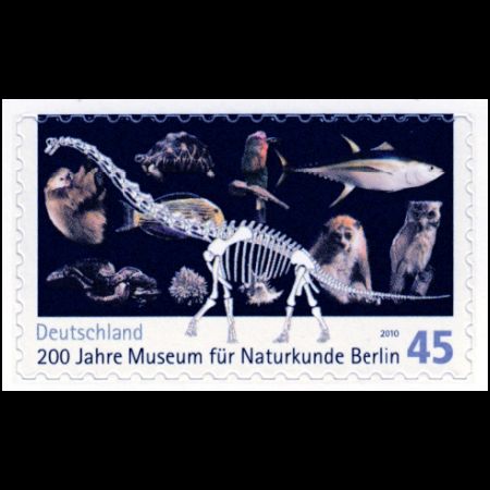 Brachiosaurus brancai dinosaur on Bicentenary of Museum fuer Naturkunde in Berlin self adhesive stamps of Germany 2010