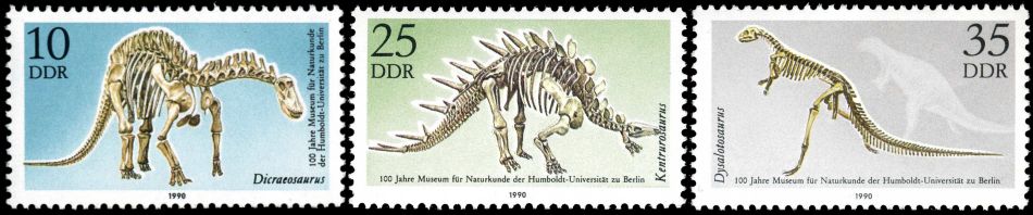 Some of Tendaguru dinosaurs on stamps of GDR 1990