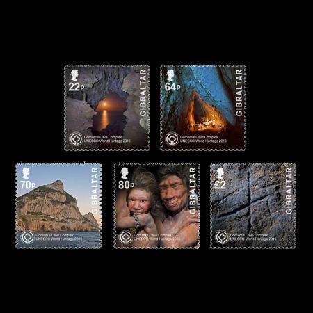 UNESCO Gorham's Cave Complex and Neanderthals on stamps of Gibraltar 2016