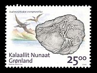 Fossil of Eudimorphodon cromptonellu on stamp of Greenland 2008