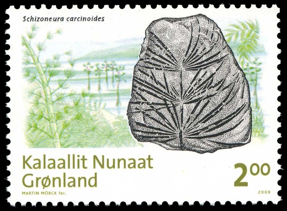 Plant fossils on stamp of Greenland