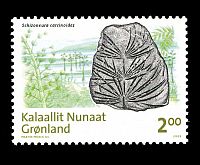 Fossil of Schizoneura carcinoides on stamp of Greenland 2009